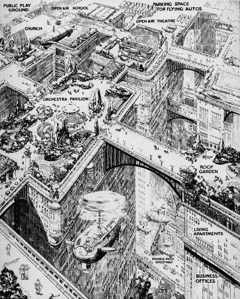 1923 illustration showing the American city of the future (Science and Invention/Novak Archive)